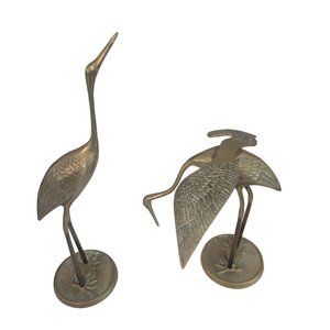 Leonard pair of mid-century brass crane brirds. Beach nautical Florida tropical